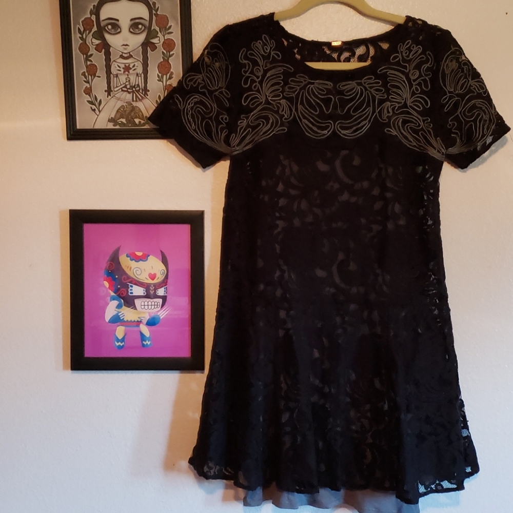 Free people black lace  mini dress